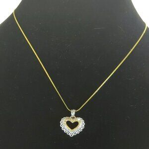 Vintage 925 Sterling Silver Two Toned Open Heart Shaped Pendant Necklace